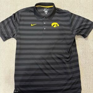 Nike Men's Gray and Yellow Striped Polo Shirt Iowa Hawkeye